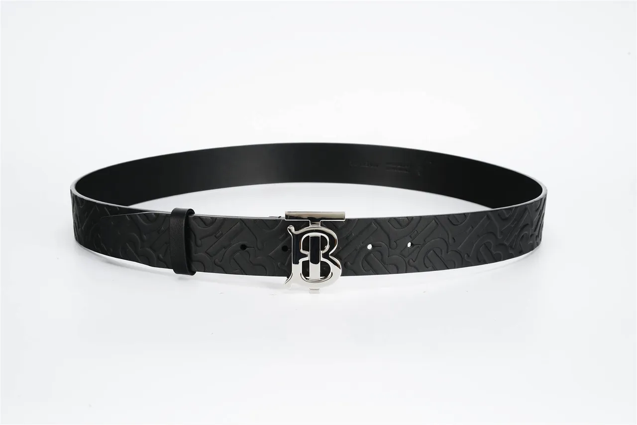 Burberry TB Monogram Embossed Black Leather Belt 10