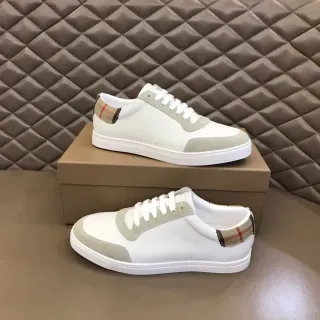 Burberry White Beige Low-Top Leather And Suede Lifestyle Sneakers