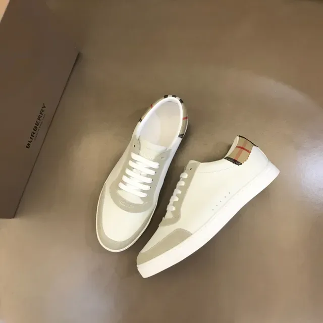 Burberry White Beige Low-Top Cuir Et Daim Lifestyle Sneakers 3