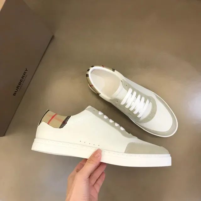 Burberry White Beige Low-Top Cuir Et Daim Lifestyle Sneakers 4