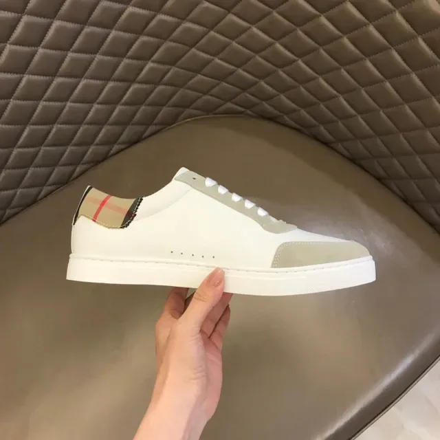 Burberry White Beige Low-Top Cuir Et Daim Lifestyle Sneakers 6