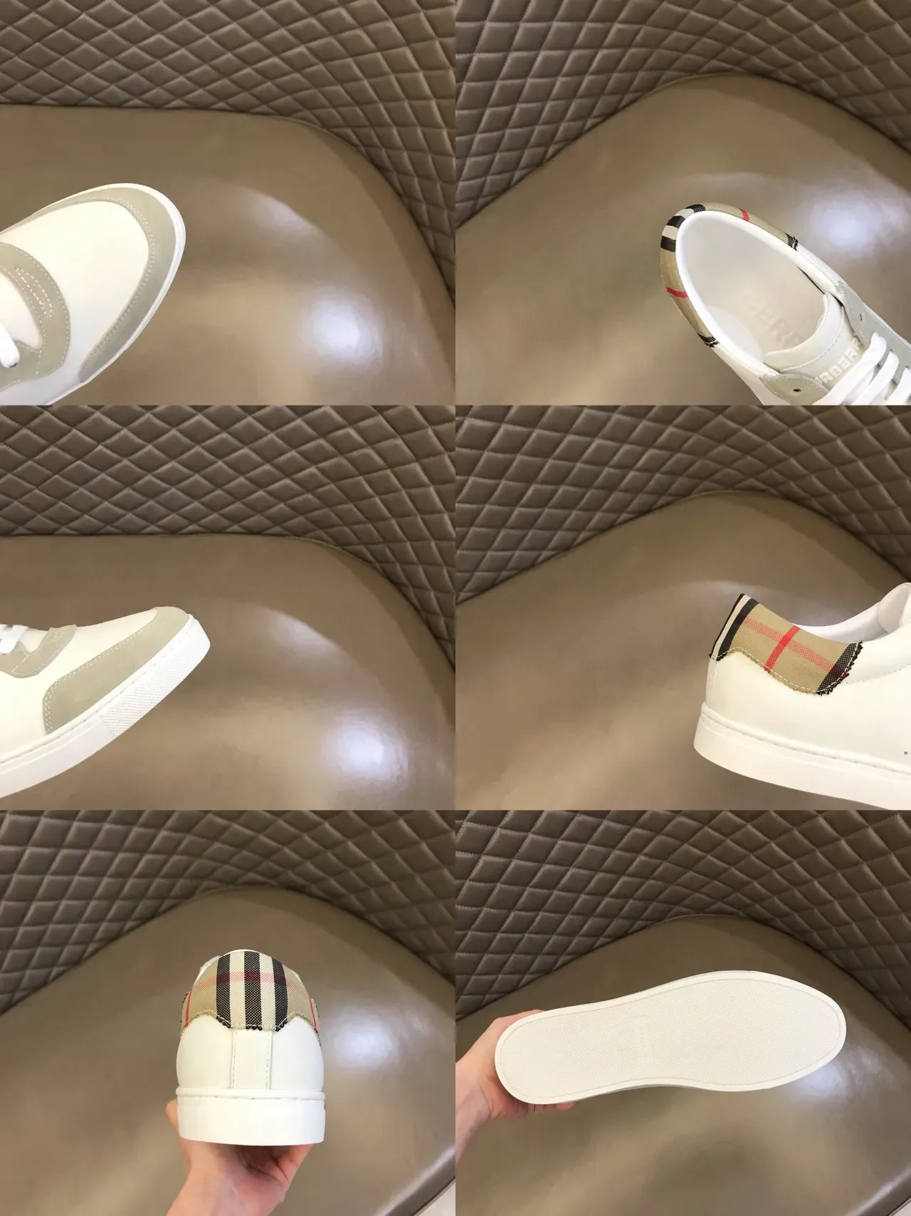 Burberry White Beige Low-Top Cuir Et Daim Lifestyle Sneakers 9