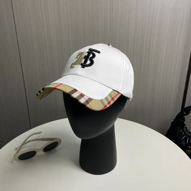Burberry White Beige Structured Six-Panel Embroidered Monogram Baseball Cap 2