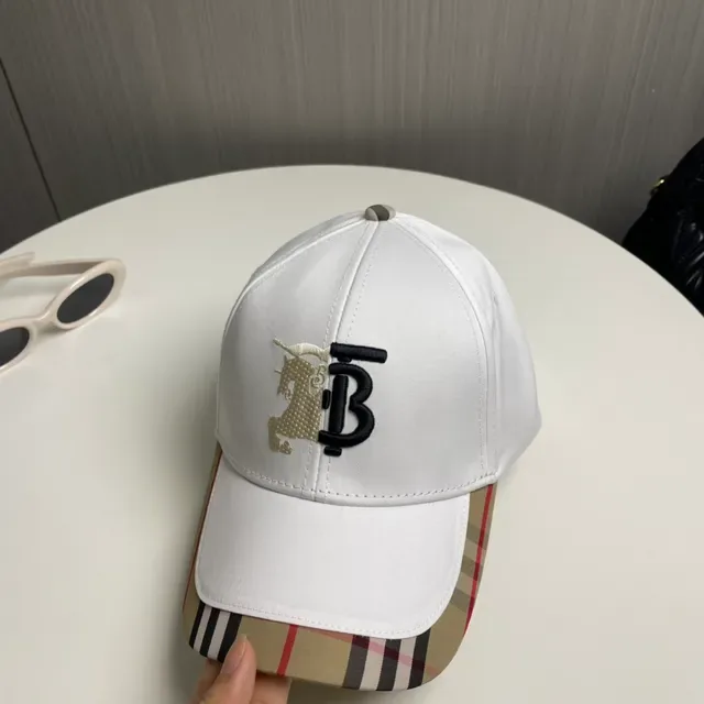 Burberry White Beige Structured Six-Panel Embroidered Monogram Baseball Cap 7