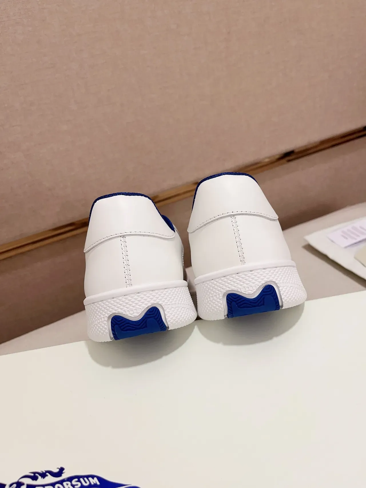 Burberry White Navy Low-Top Check-Panel Lifestyle Sneakers 3