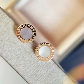Bvlgari B.zero1 Gold White Circular Hoop Studs Engraved Logo Band Earrings