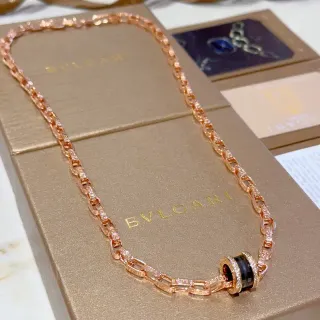 Bvlgari B.zero1 Rose Gold Pavé Diamond Black Onyx Necklace