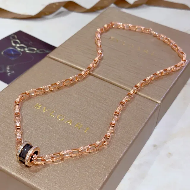 Bvlgari B.zero1 Or Rose Pavé Diamants Onyx Noir Collier 7