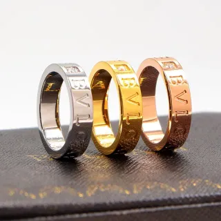 Bvlgari B.zero1 Silver Gold Engraved Logo Band Channel-Set Stones Ring