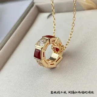 Bvlgari Geometric Red Enamel and Crystal Pendant Necklace