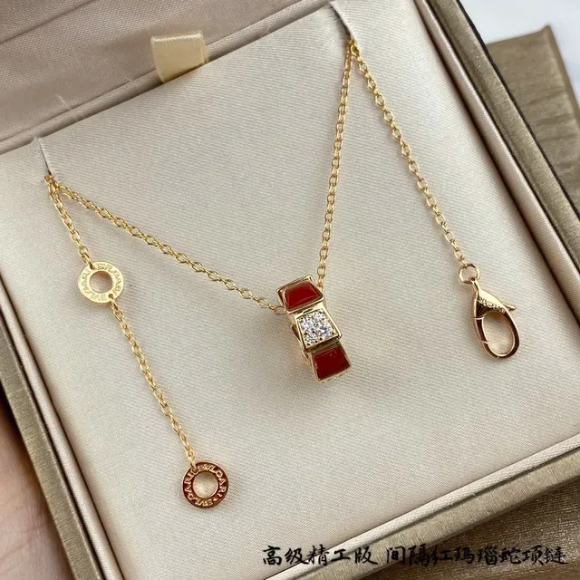 Bvlgari Geometric Red Enamel and Crystal Pendant Necklace 2