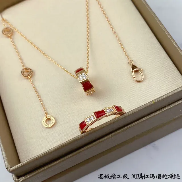 Bvlgari Geometric Red Enamel and Crystal Pendant Necklace 4