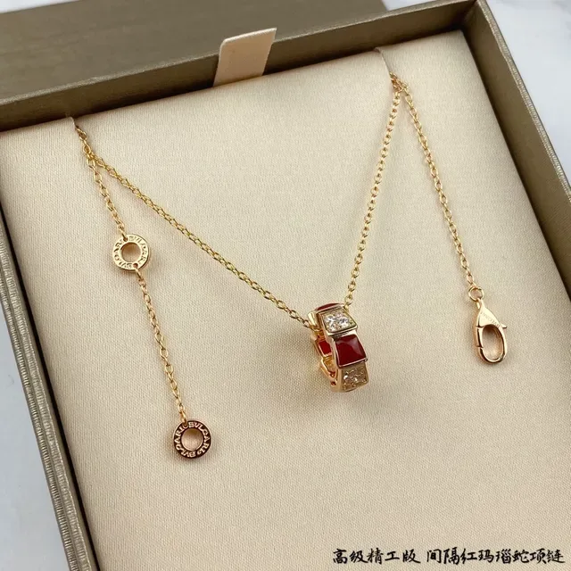 Bvlgari Geometric Red Enamel and Crystal Pendant Necklace 5