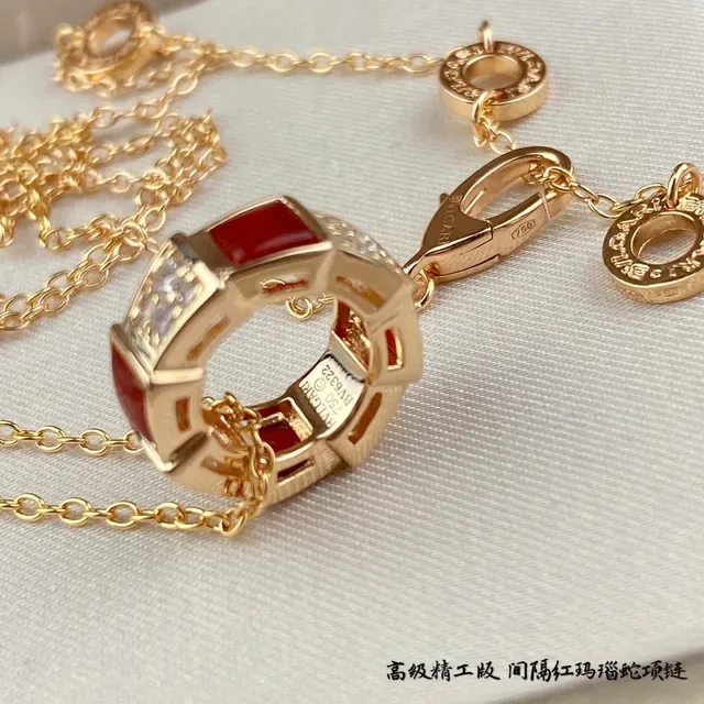 Bvlgari Geometric Red Enamel and Crystal Pendant Necklace 7