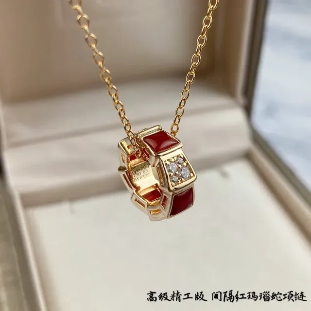 Bvlgari Geometric Red Enamel and Crystal Pendant Necklace 8