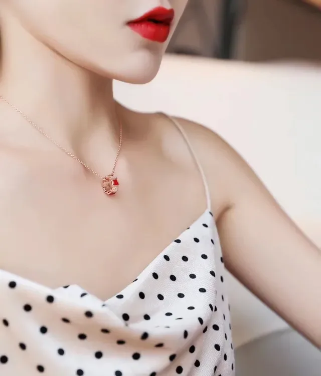 Bvlgari Geometric Red Enamel and Crystal Pendant Necklace 9