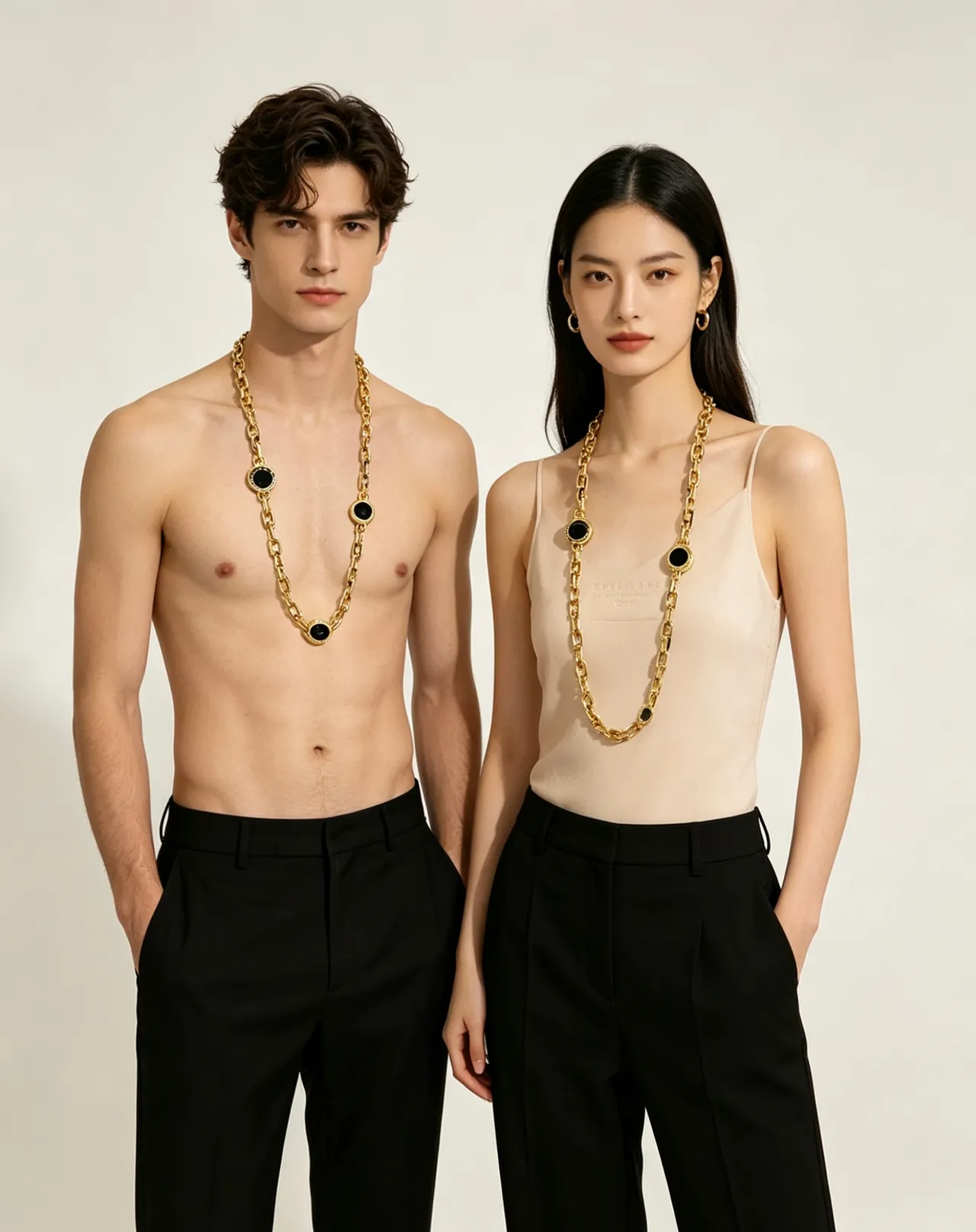 Bvlgari Chaîne dorée noire chunky à maillons courbés avec médaillons circulaires d'onyx 4