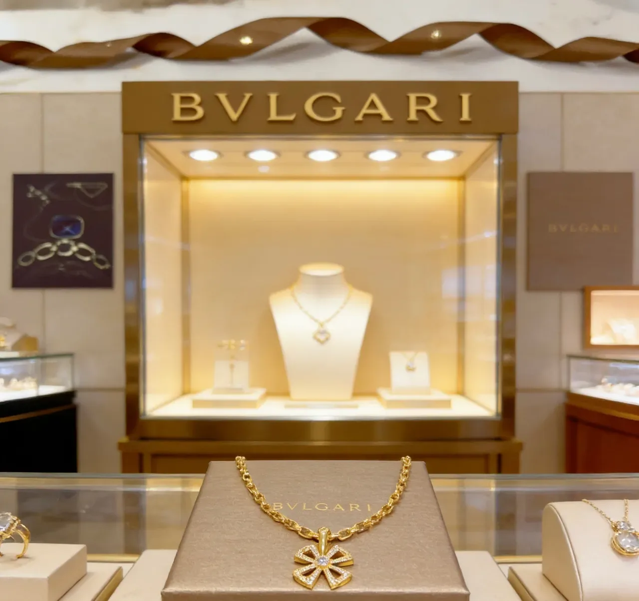 Bvlgari Gold White Chain Link Pavé Floral Cross Pendant Necklace 5