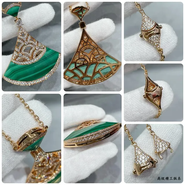 Bvlgari Collier en or vert en forme d'éventail avec incrustation de malachite 3