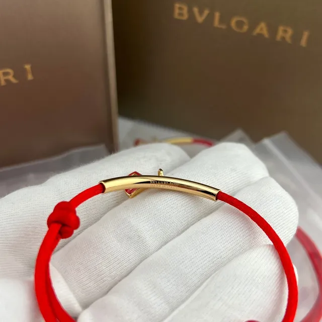 Bvlgari Ouro Vermelho Cordão de Seda Barra Curva Pulseira 5