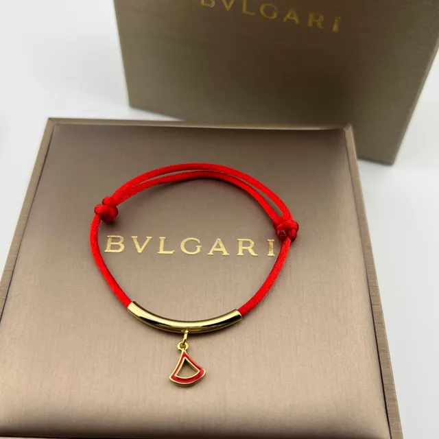 Bvlgari Ouro Vermelho Cordão de Seda Barra Curva Pulseira 7