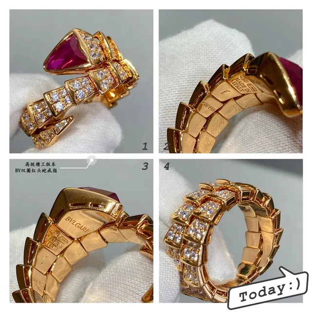 Bvlgari Serpenti Bague or rose motif serpent enroulé Pavé de diamants bandes 6