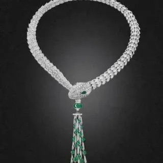 Bvlgari Serpenti High Jewelry Diamond and Emerald Tassel Necklace