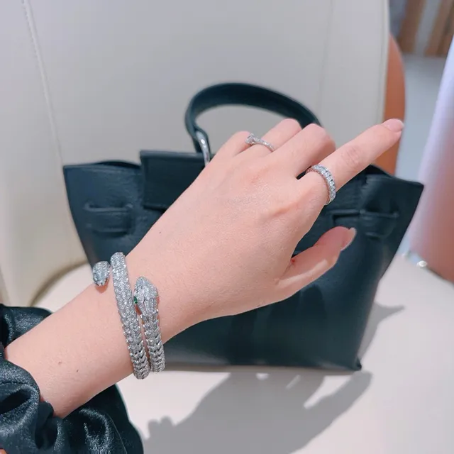 Bvlgari سوار فضي أخضر ثعبان ملتف Pavé-Set بلورات 2