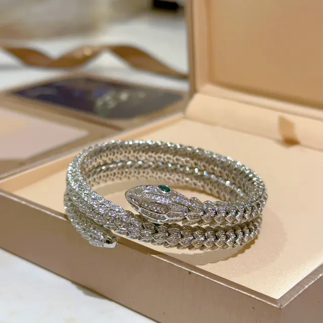 Bvlgari سوار فضي أخضر ثعبان ملتف Pavé-Set بلورات 6
