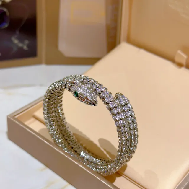 Bvlgari سوار فضي أخضر ثعبان ملتف Pavé-Set بلورات 7