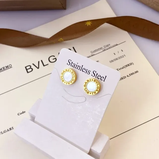 Bvlgari Brincos Aço Inoxidável Cristal Rosa Logo Pingente Gota 2