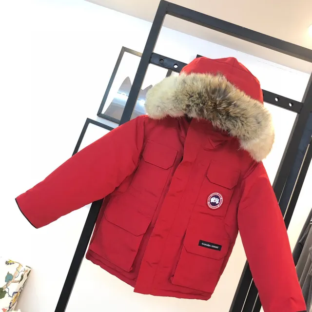 Canada Goose Expedition Red Beige Hooded Fur-Trimmed Parka 3
