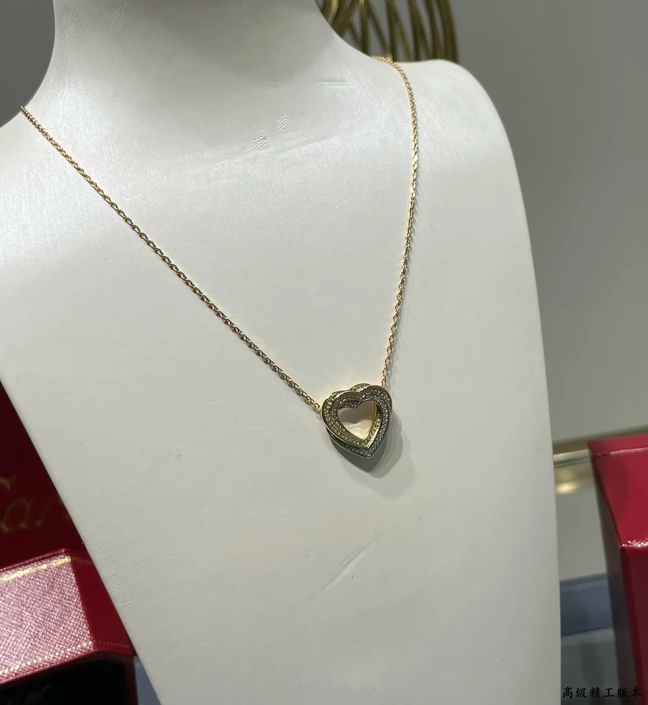 Cartier Amulette de Cartier Cœur Collier à double couche Pavé Diamant Deux Tons Or 3