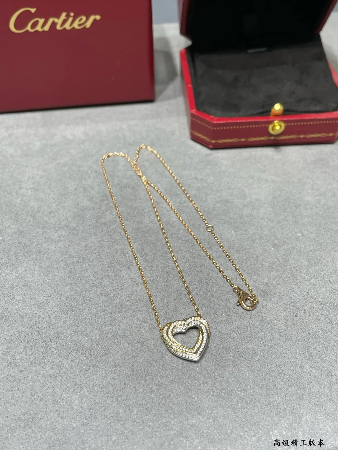 Cartier Amulette de Cartier Cœur Collier à double couche Pavé Diamant Deux Tons Or 5