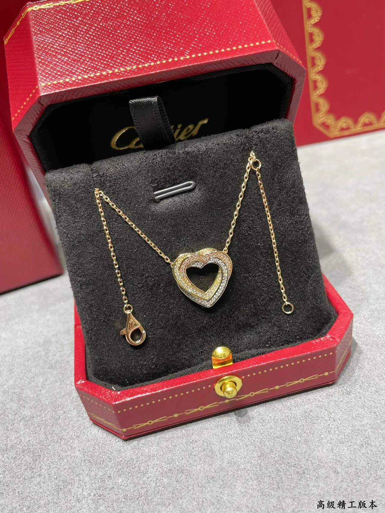 Cartier Amulette de Cartier Cœur Collier à double couche Pavé Diamant Deux Tons Or 6