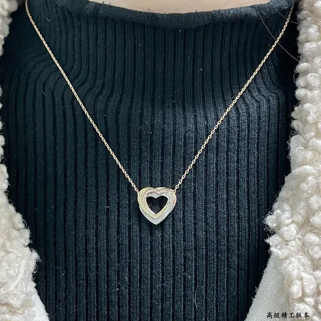 Cartier Amulette de Cartier Cœur Collier à double couche Pavé Diamant Deux Tons Or 8