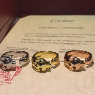 Cartier Gold Black Panther Head Motif Open Band Ring