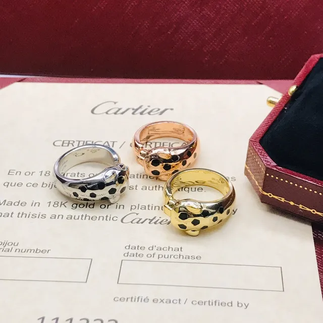 Cartier Bague à bande ouverte avec motif de tête de panthère noire en or 9
