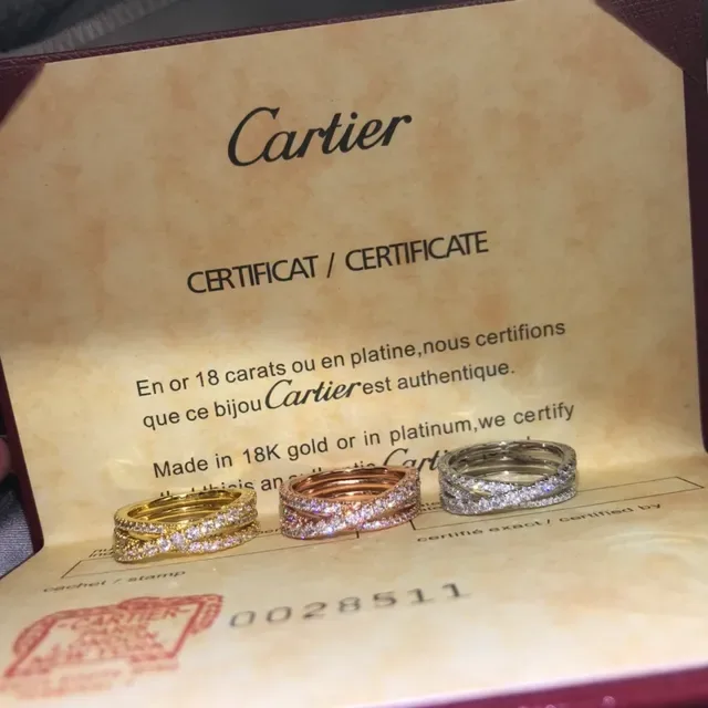 Bague Cartier Or Argent Entrelacé Triple-Bande Pavé Diamant 2