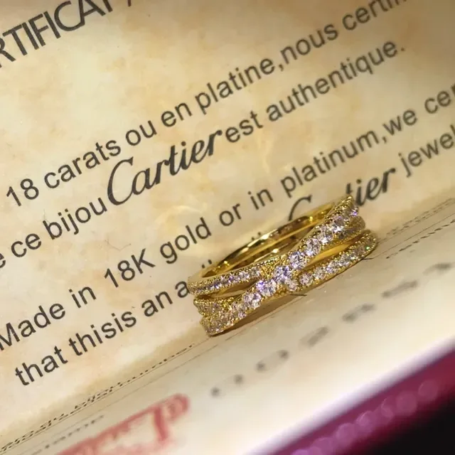 Bague Cartier Or Argent Entrelacé Triple-Bande Pavé Diamant 3