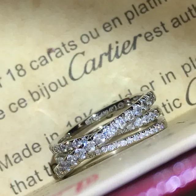 Bague Cartier Or Argent Entrelacé Triple-Bande Pavé Diamant 6