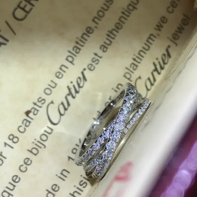 Bague Cartier Or Argent Entrelacé Triple-Bande Pavé Diamant 7