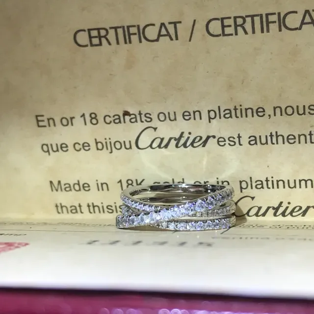 Bague Cartier Or Argent Entrelacé Triple-Bande Pavé Diamant 8