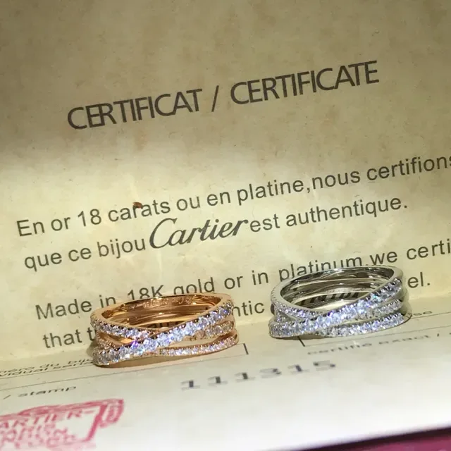 Bague Cartier Or Argent Entrelacé Triple-Bande Pavé Diamant 9