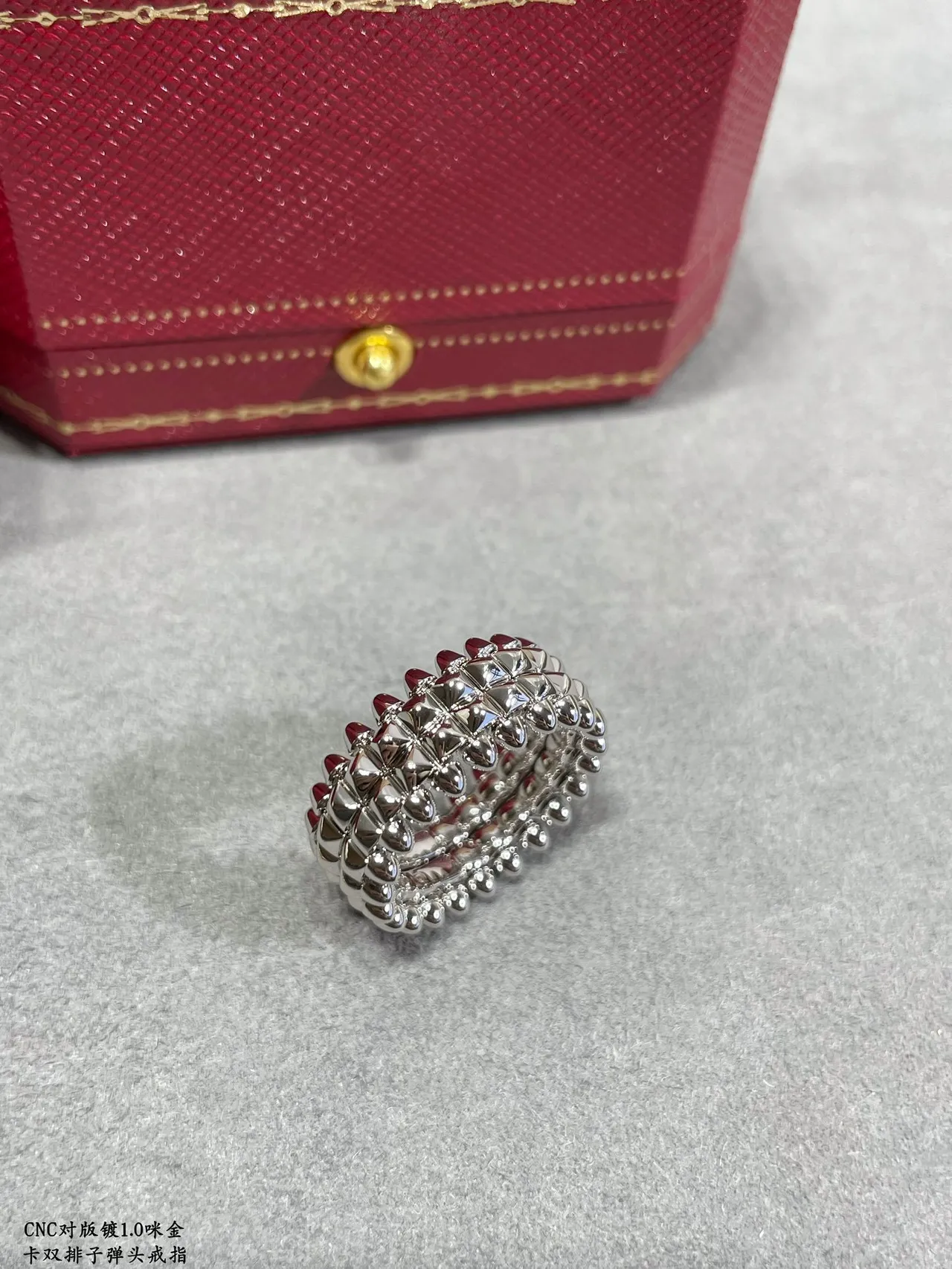 Cartier ذهب فضة مسنن هندسي مزدوج الصف Pavé-Stud خاتم 8