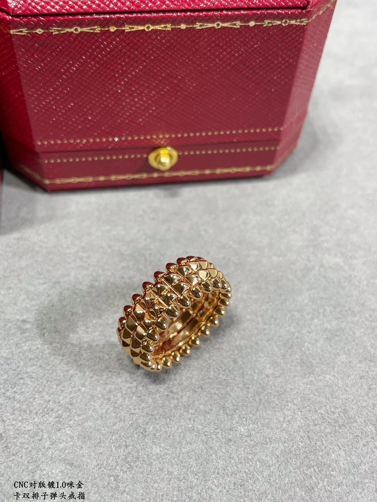 Cartier ذهب فضة مسنن هندسي مزدوج الصف Pavé-Stud خاتم 3