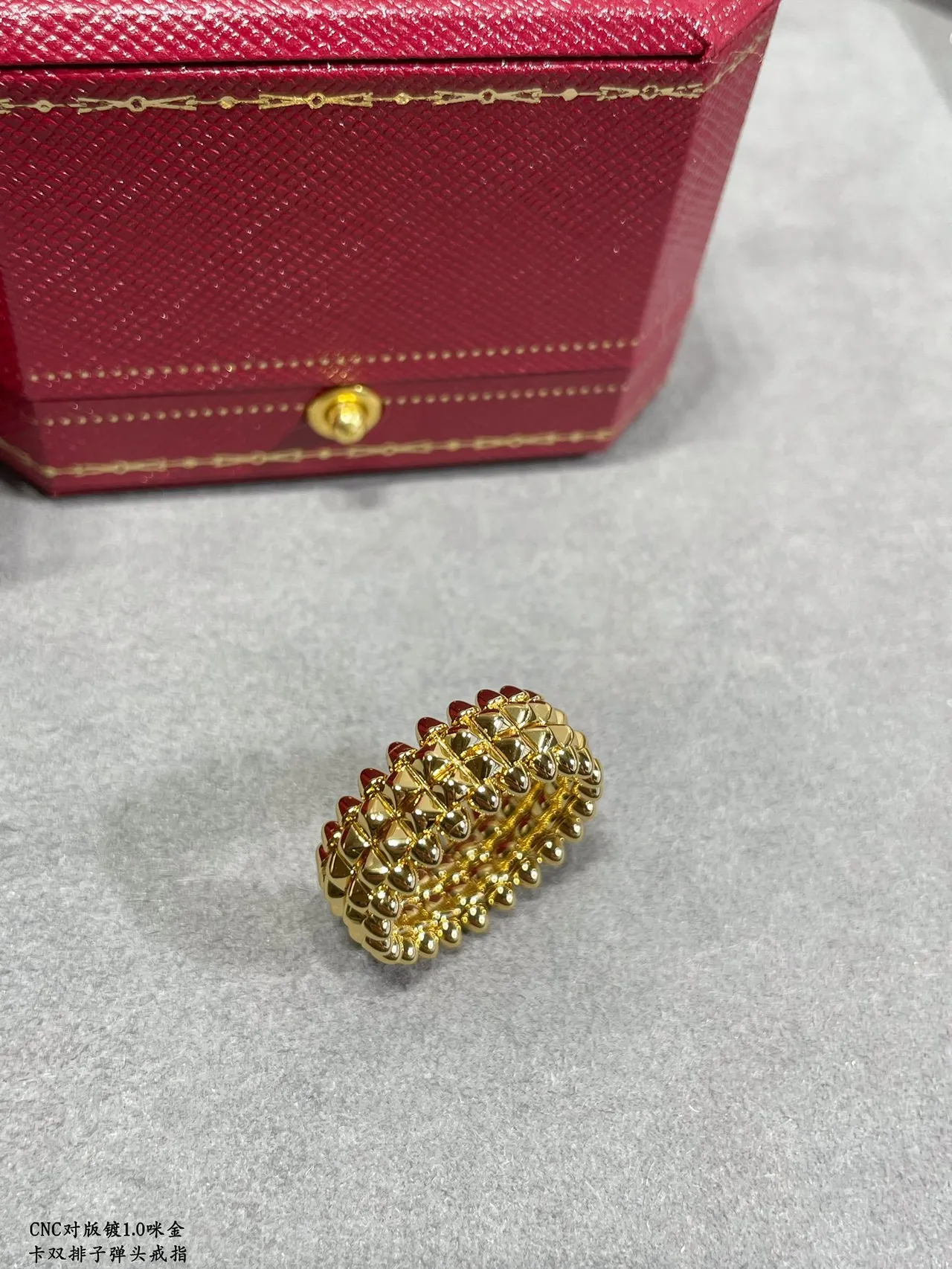 Cartier ذهب فضة مسنن هندسي مزدوج الصف Pavé-Stud خاتم 9