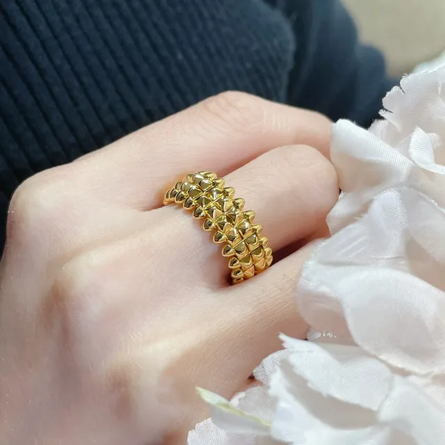 Cartier ذهب فضة مسنن هندسي مزدوج الصف Pavé-Stud خاتم 6