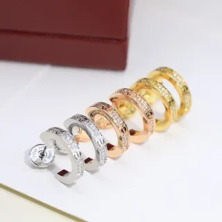 Cartier Juste un Clou Silver Gold Flat Hoop Pavé-Set Crystals Earrings