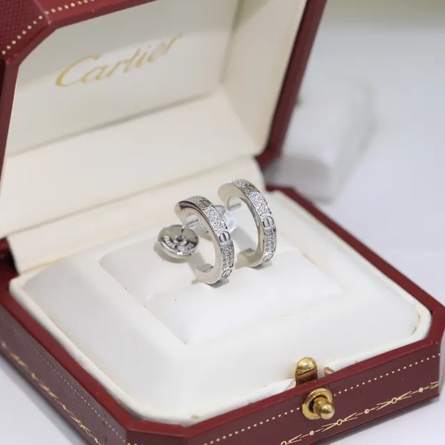 Cartier Juste un Clou Créoles Plates Pavé-Set Cristaux Argent et Or 4